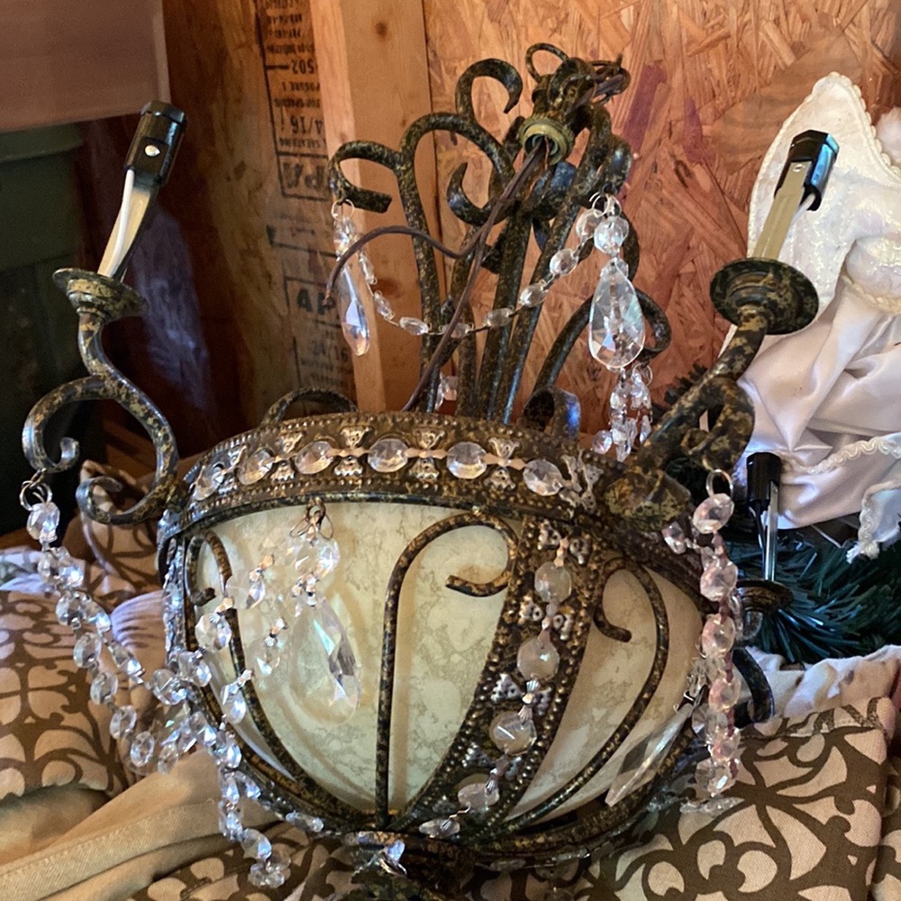 Crystal-Embellished Metal Accent Lantern in Antique Cream